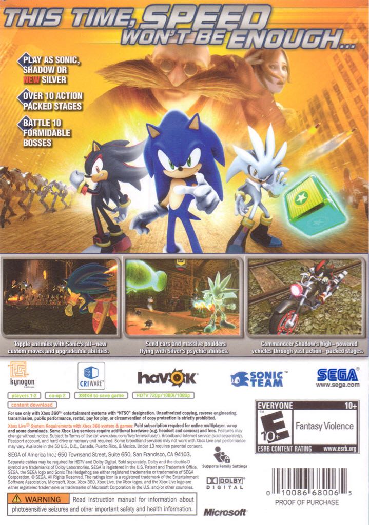 Sonic The Hedgehog - Microsoft Xbox 360 (Sega - 1-2) video game collectible - Main Image 2