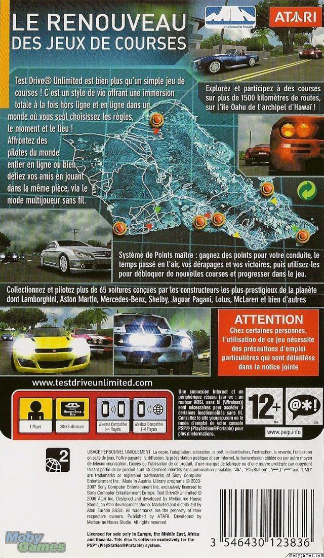 Test Drive Unlimited - Sony PlayStation Portable (PSP) (Atari - 1) video game collectible [Barcode 3546430123836] - Main Image 2