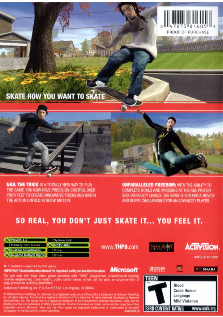 Tony Hawks Project 8 - Microsoft Xbox (2) video game collectible [Barcode 047875817951] - Main Image 2