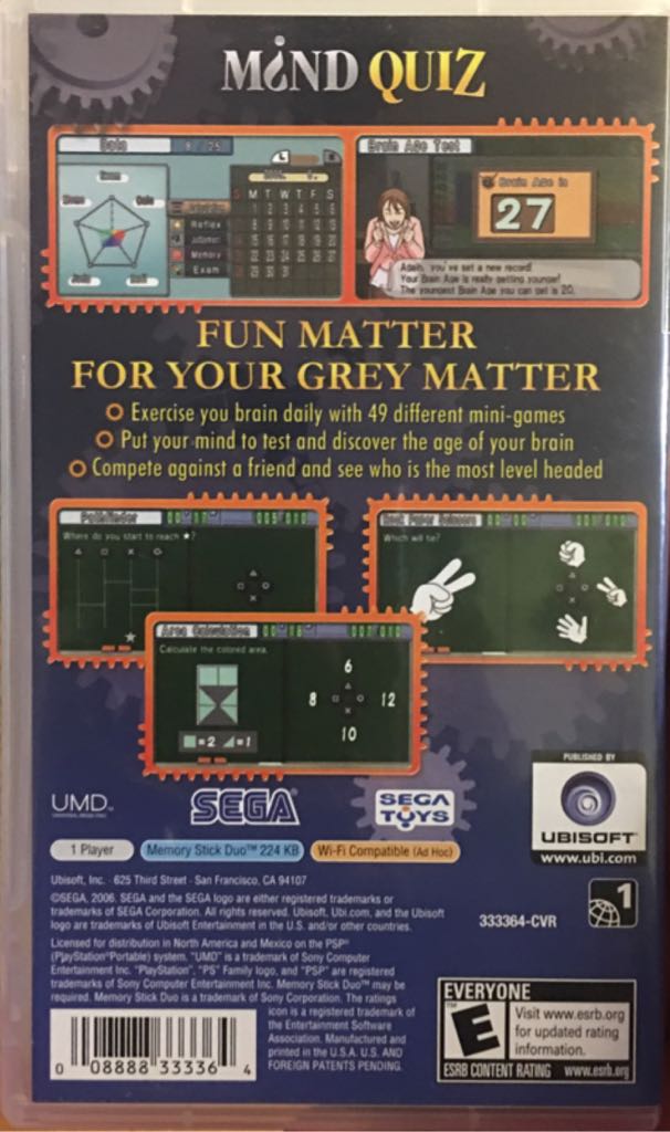 Mind Quiz  Sony PSP - Sony PlayStation Portable (PSP) (Ubi Soft - 1) video game collectible [Barcode 008888333364] - Main Image 2