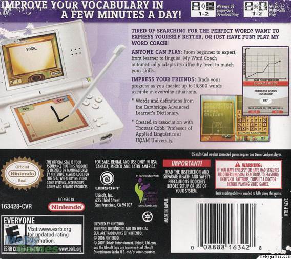 My Word Coach - Nintendo DS (Ubisoft - 1) video game collectible [Barcode 008888163428] - Main Image 2