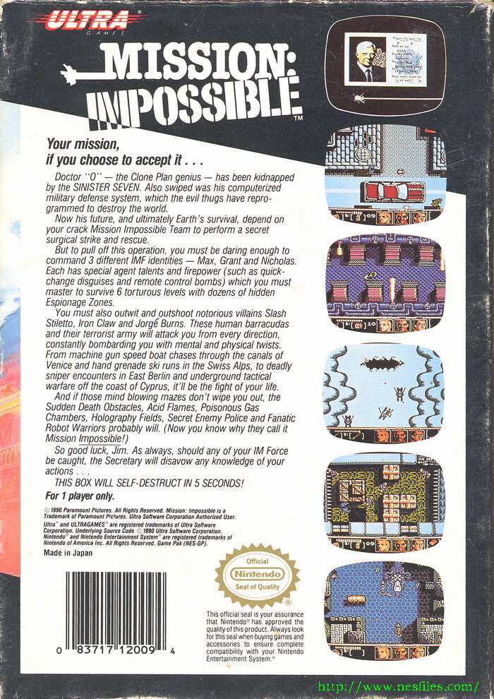 Mission Impossible - Nintendo Entertainment System (NES) (Ultra Games - 1) video game collectible - Main Image 2