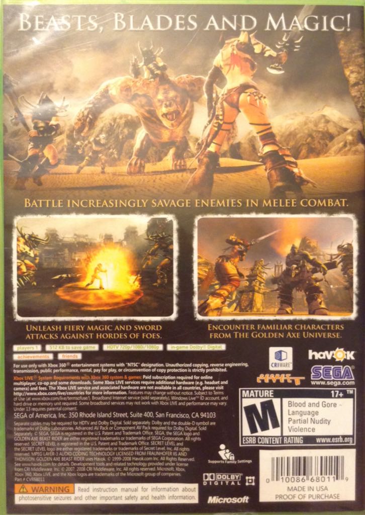 Golden Axe Beast Rider - Microsoft Xbox 360 (1) video game collectible - Main Image 2