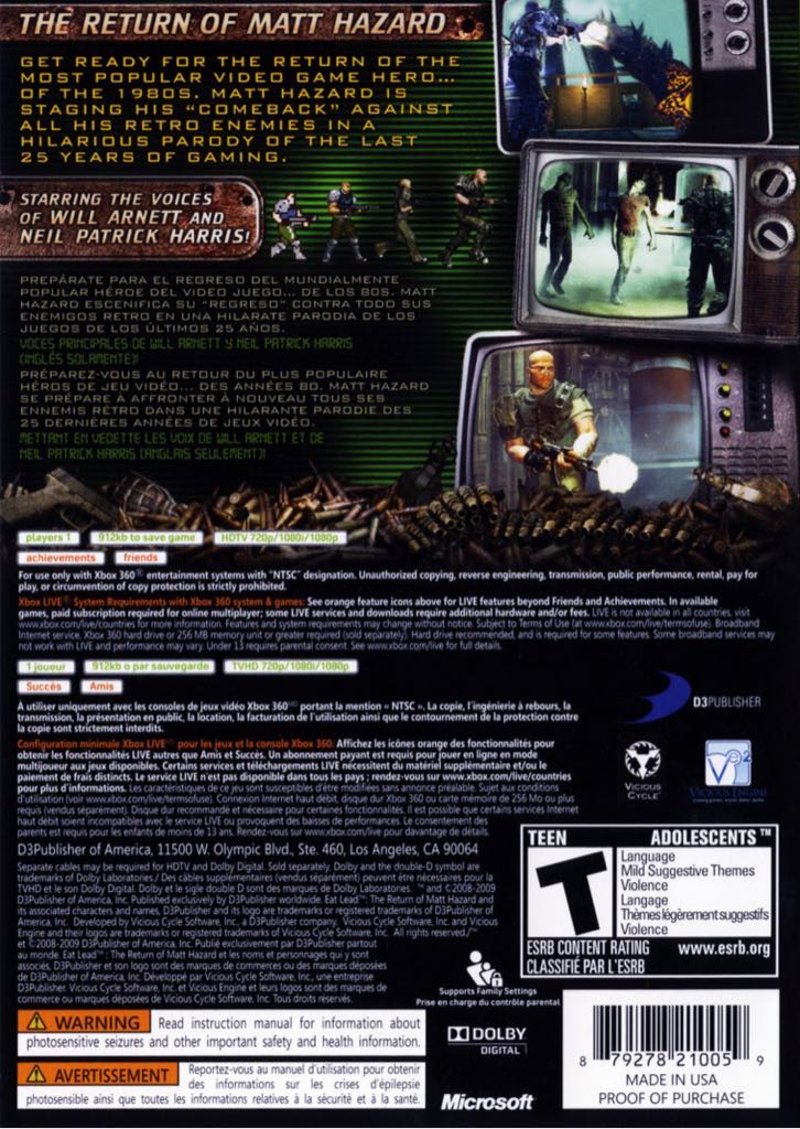 Eat Lead: The Return of Matt Hazard (Sealed) - Microsoft Xbox 360 (D3 Publisher - 1) video game collectible [Barcode 5060125483473] - Main Image 2