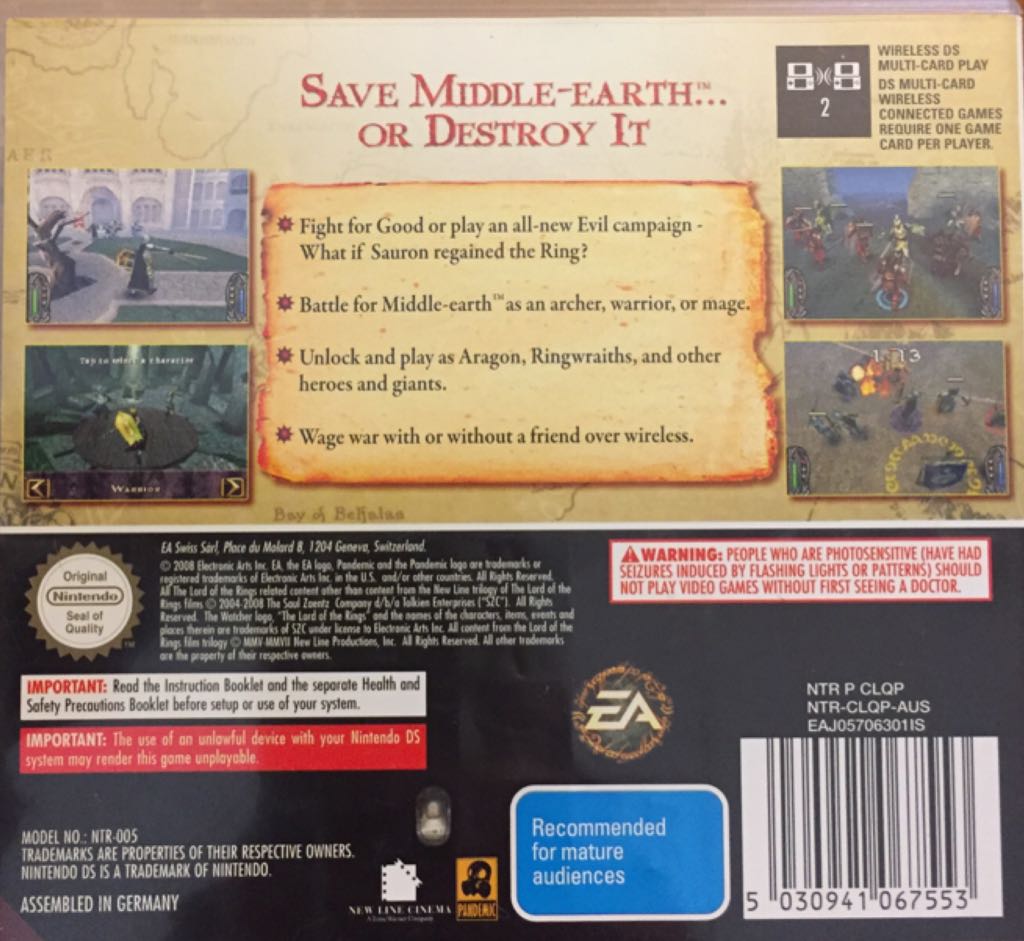 The Lord of the Rings: Conquest - Nintendo DS (Electronic Arts/EA Games) video game collectible [Barcode 014633190953] - Main Image 2