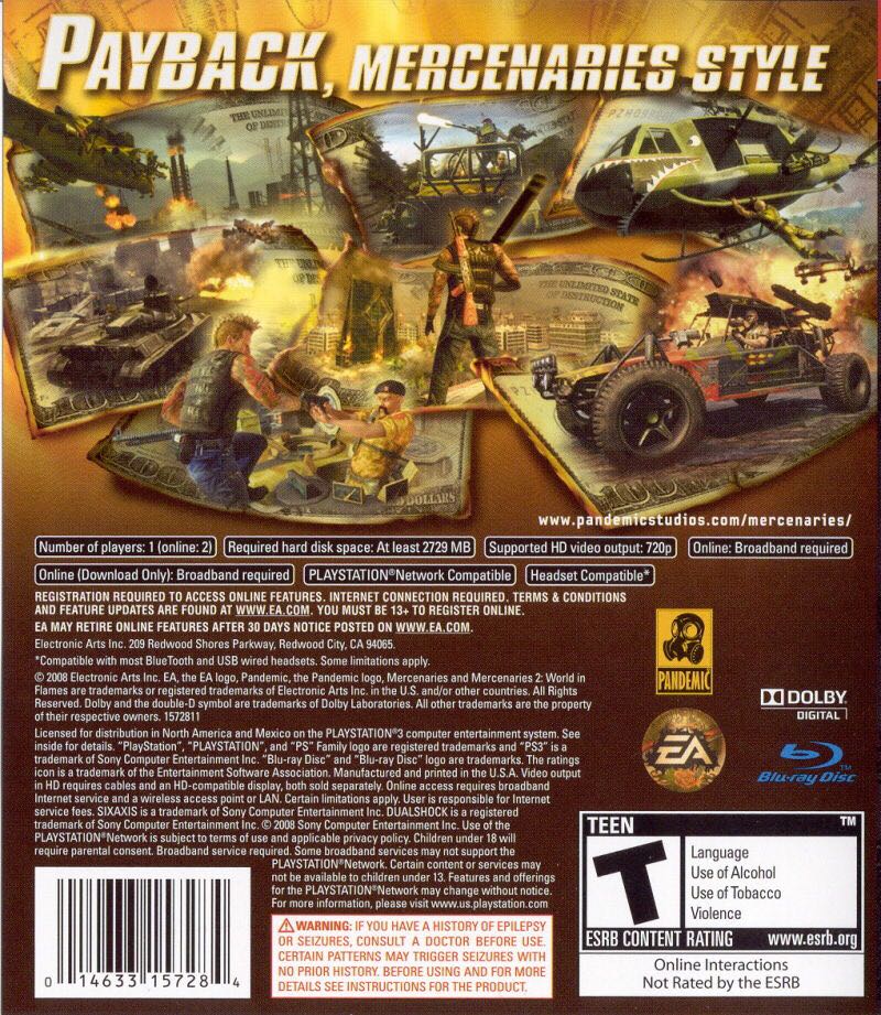 Mercenaries 2: World In Flames - Sony PlayStation 3 (PS3) (Electronic Arts/EA Games - 1) video game collectible [Barcode 5030932059055] - Main Image 2