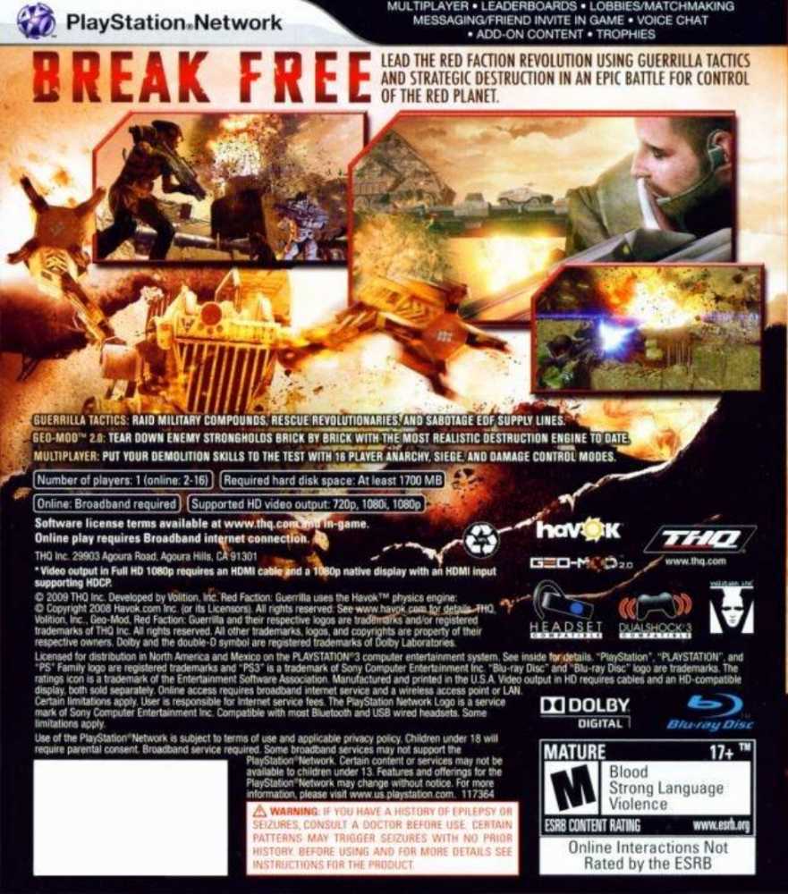 Red Faction: Guerrilla - Sony PlayStation 3 (PS3) (THQ - 1) video game collectible [Barcode 1234512345] - Main Image 2