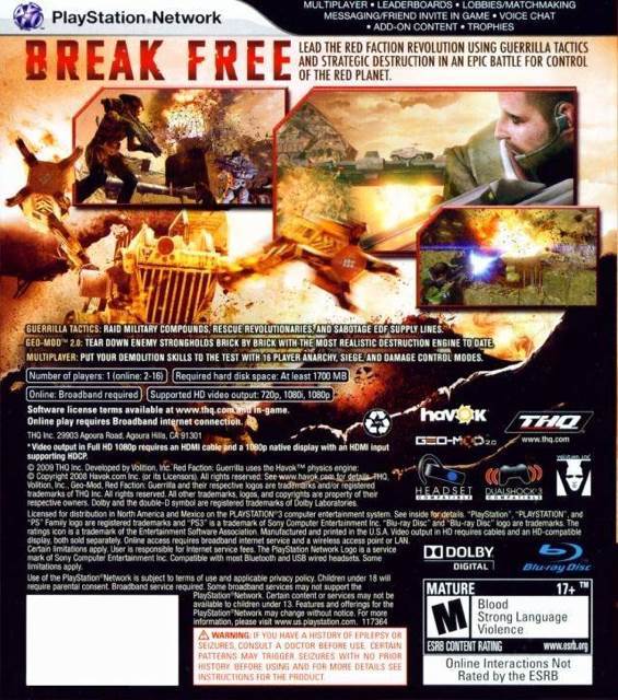 Red Faction Guerrilla - Sony PlayStation 3 (PS3) (THQ - 1) video game collectible [Barcode 4005209112789] - Main Image 2