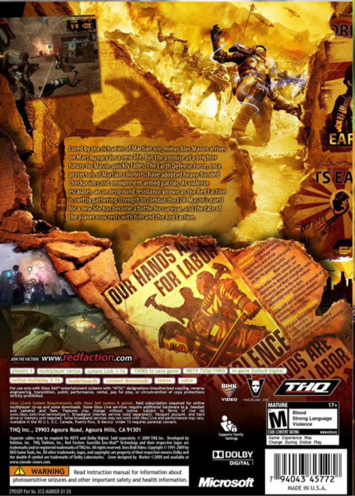 Red Faction: Guerrilla - Microsoft Xbox 360 (THQ - 1) video game collectible [Barcode 4005209112918] - Main Image 2