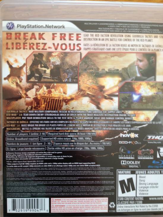 Red Faction Guerrilla - Sony PlayStation 3 (PS3) (THQ - 1) video game collectible [Barcode 752919990476] - Main Image 2