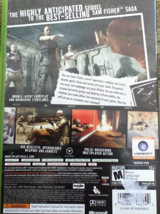 Tom Clancys Splinter Cell Double Agent - Microsoft Xbox Live video game collectible - Main Image 2