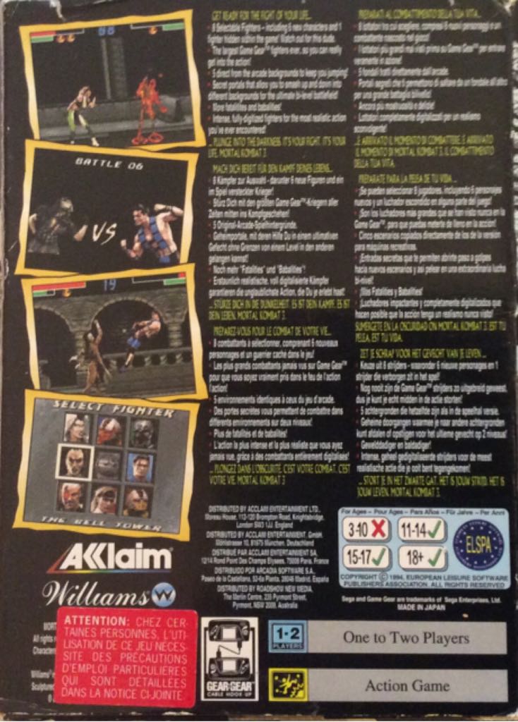 Mortal Kombat 3 - Sega Game Gear (Acclaim) video game collectible [Barcode 3455192094509] - Main Image 2