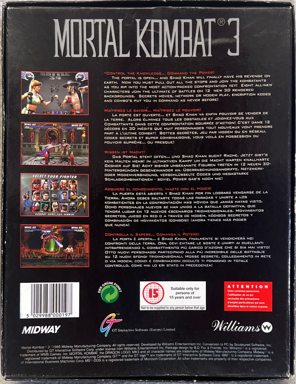 Mortal Kombat 3 - PC (Midway - 1) video game collectible [Barcode 5029988000197] - Main Image 2