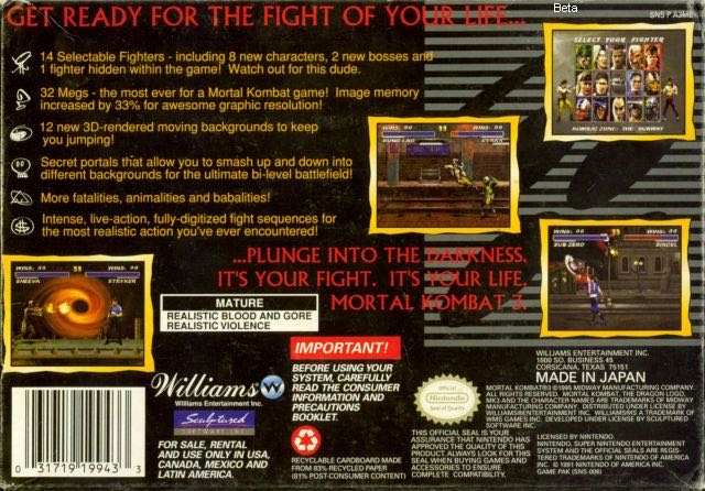 Mortal Kombat 3 - Nintendo Super Nintendo Entertainment System (SNES) (Williams Electronics - 2) video game collectible - Main Image 2