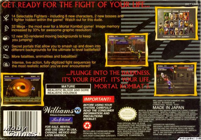 Mortal Kombat 3 - Nintendo Super Nintendo Entertainment System (SNES) video game collectible - Main Image 2