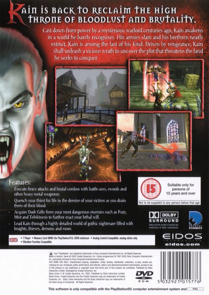 Legacy Of Kain: Blood Omen 2 - Sony PlayStation 2 (PS2) (Eidos Enteractive - 1) video game collectible [Barcode 788687566605] - Main Image 2