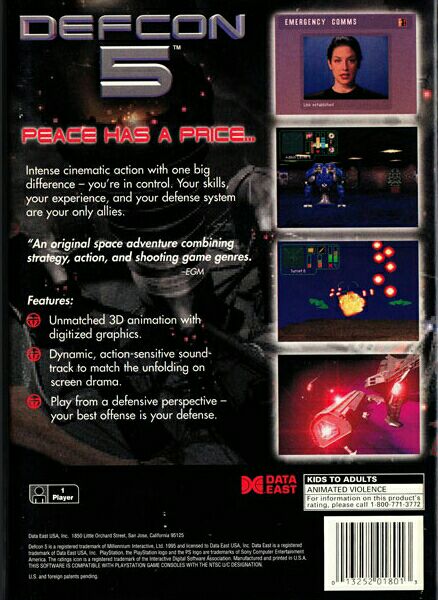 Defcon 5 - Sony PlayStation (Data East - 1) video game collectible [Barcode 013252018013] - Main Image 2