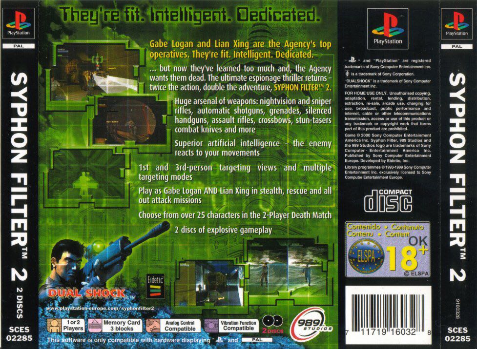 Syphon Filter 2 - Sony PlayStation (SCEE - 1-2) video game collectible [Barcode 711719161424] - Main Image 2