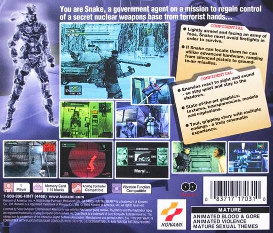 Metal Gear Solid - Sony PlayStation (Konami - 1) video game collectible [Barcode 083717170631] - Main Image 2