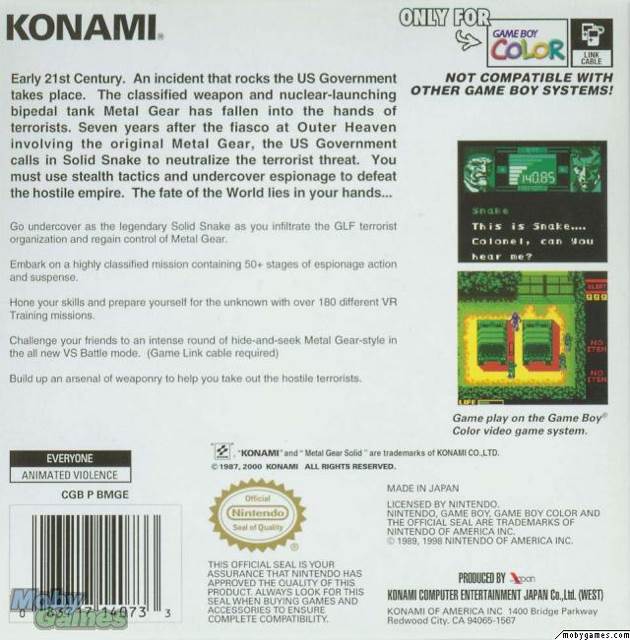Metal Gear Solid - Nintendo Game Boy Color (Konami - 1) video game collectible [Barcode 4988602730135] - Main Image 2