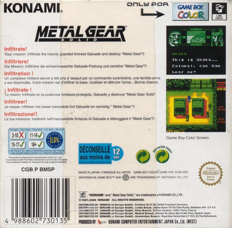 Metal Gear Solid - Nintendo Game Boy Color (Konami) video game collectible - Main Image 2