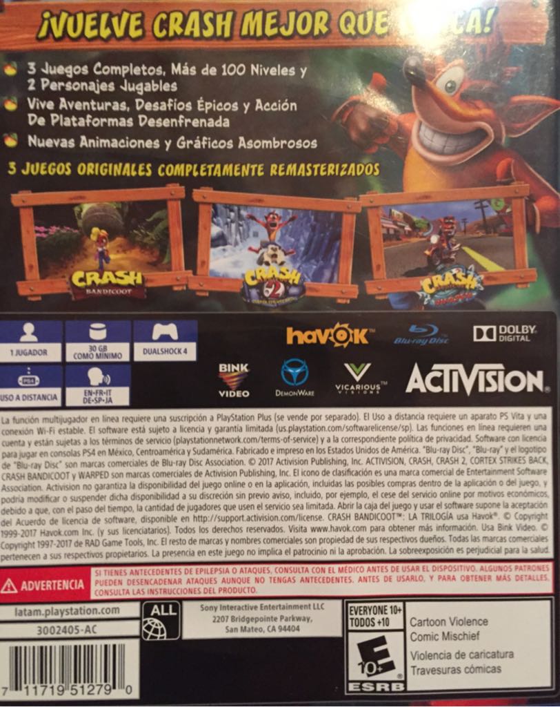 Crash Bandicoot: Nsane Trilogy - Sony PlayStation 4 (PS4) (Activison - 1) video game collectible [Barcode 711719512790] - Main Image 2