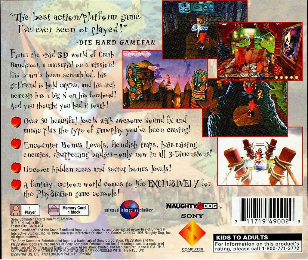 Crash Bandicoot (Greatest Hits) - Sony PlayStation (Naughty Dog - 1) video game collectible - Main Image 2