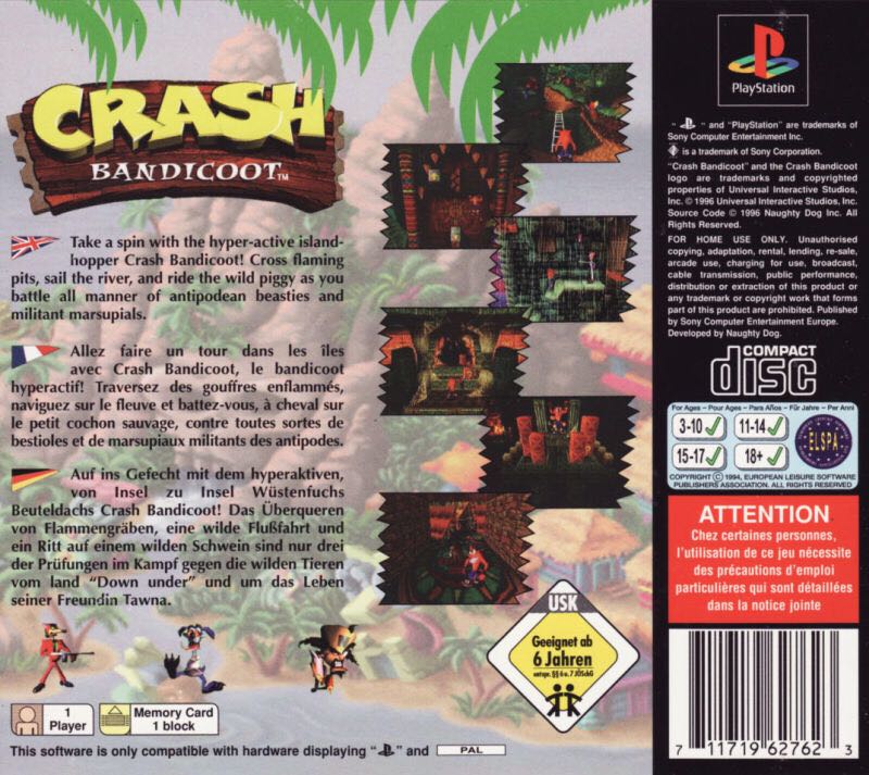 Crash Bandicoot - Sony PlayStation (Universal Interactive Studios - 1) video game collectible - Main Image 2