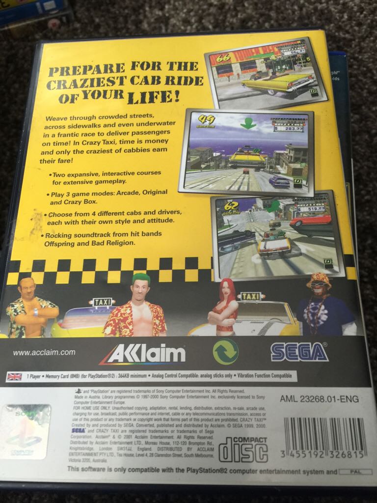 Crazy Taxi - Sony PlayStation 2 (PS2) (Acclaim Entertainment - 1) video game collectible [Barcode 3455192326815] - Main Image 2