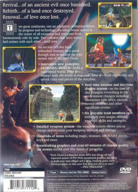 Dark Cloud - Sony PlayStation 2 (PS2) (Sony Computer Entertainment - 1) video game collectible [Barcode 711719711124] - Main Image 2