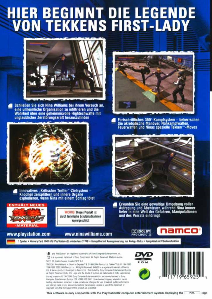 Tekken’s Nina Williams In: Death by Degrees - Sony PlayStation 2 (PS2) (Namco Bandai - 1) video game collectible [Barcode 722674100182] - Main Image 2