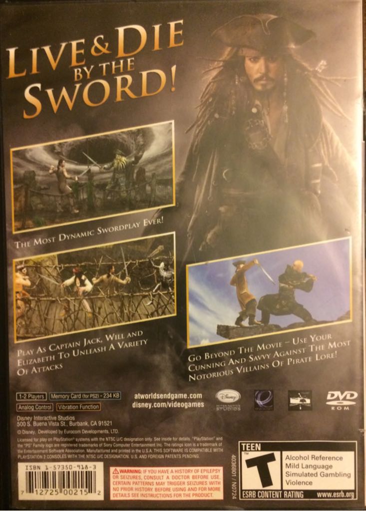 Pirates of the Caribbean: At World’s End - Sony PlayStation 2 (PS2) (Disney Interactive Studios - 1-2 Players) video game collectible [Barcode 712725002152] - Main Image 2