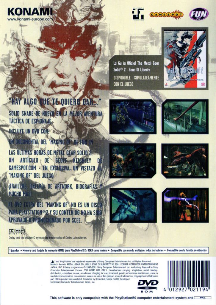 Metal Gear Solid 2: Sons Of Liberty - Sony PlayStation 2 (PS2) (Konami - 1) video game collectible [Barcode 4012927024010] - Main Image 2