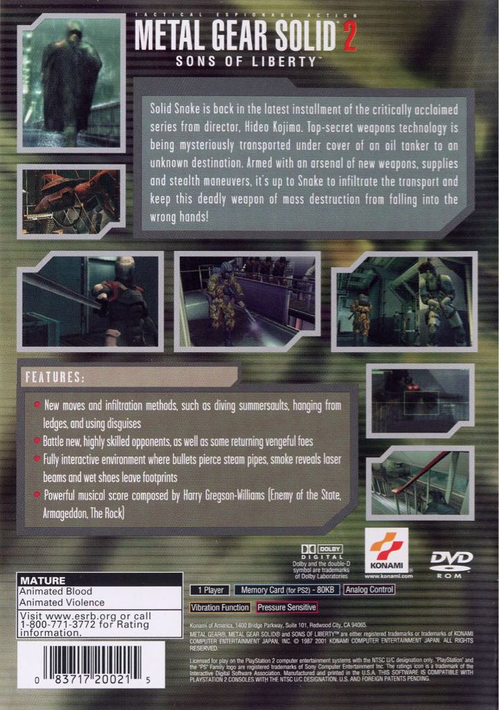 Metal Gear Solid 2: Sons Of Liberty - Sony PlayStation 2 (PS2) (Konami - 1) video game collectible - Main Image 2