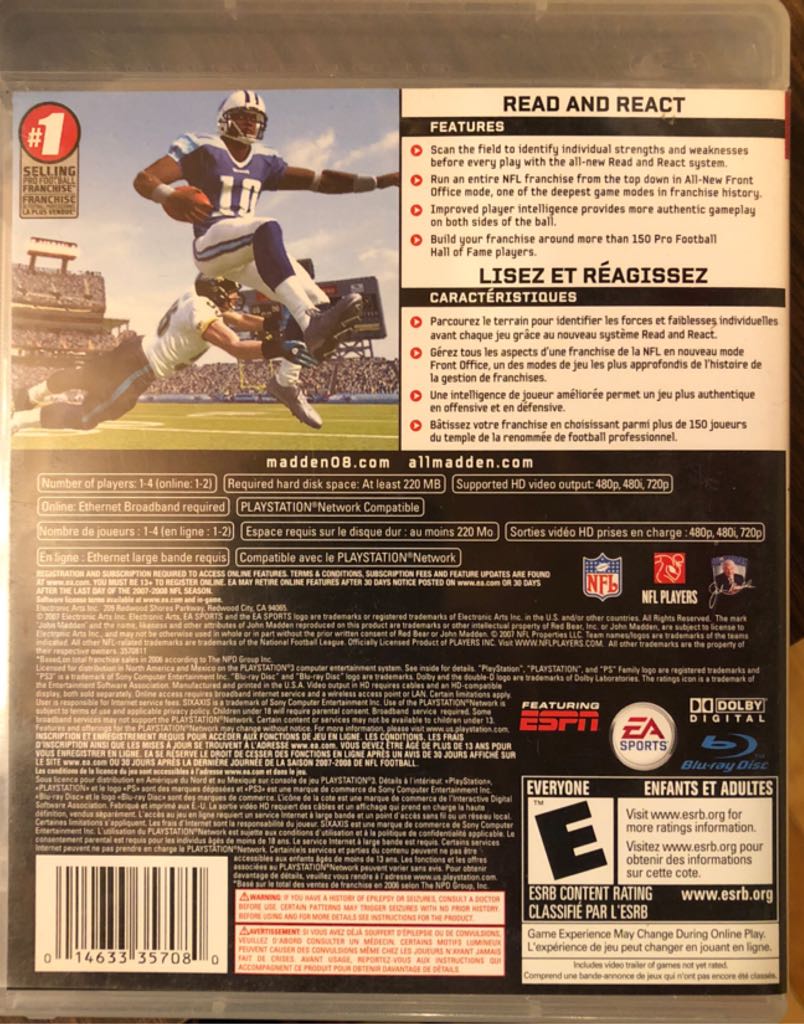Madden NFL 08 - Sony PlayStation 3 (PS3) (Electronic Arts - 4) video game collectible [Barcode 014633357080] - Main Image 2
