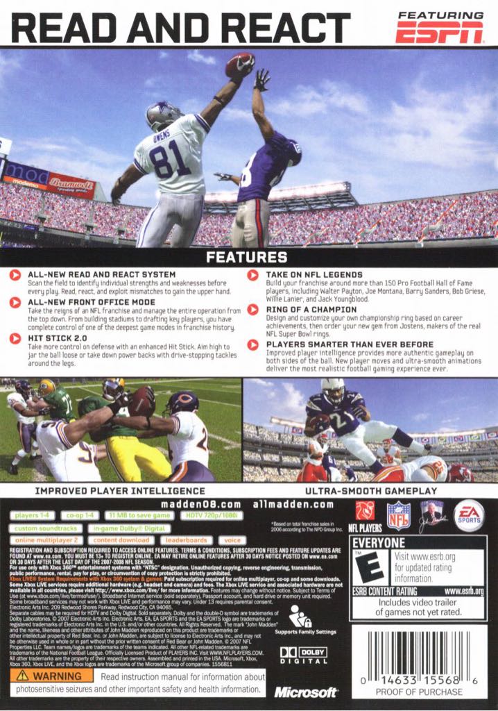 Madden NFL 08 - Microsoft Xbox 360 (Electronic Arts/EA Games - 4) video game collectible [Barcode 5030930056216] - Main Image 2