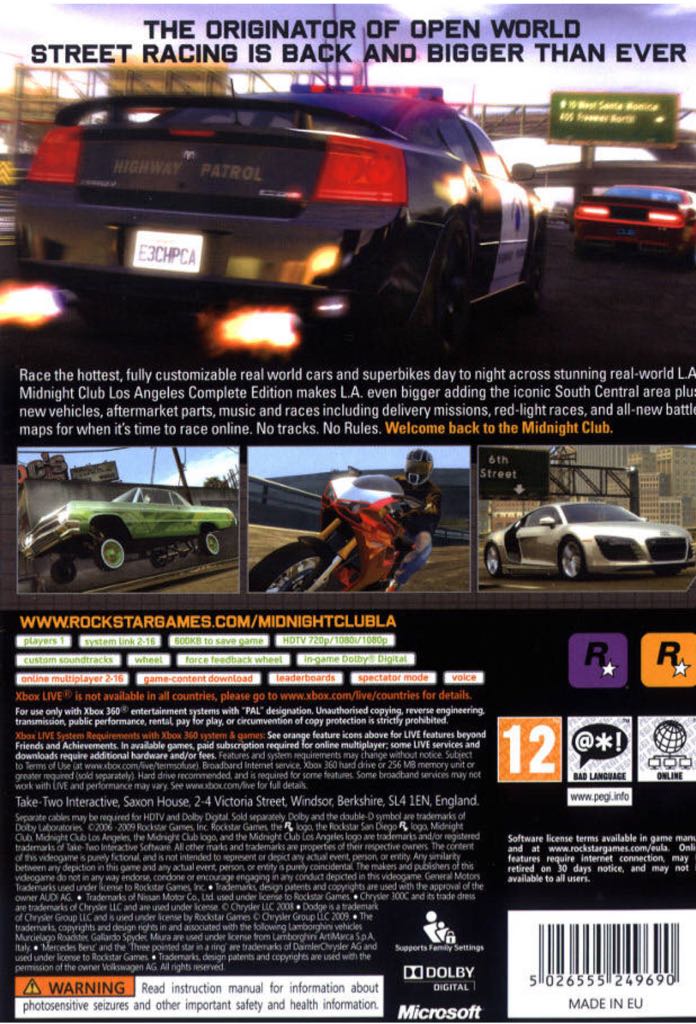 Midnight Club: Los Angeles Complete Edition - Microsoft Xbox 360 (Rockstar Games - 1) video game collectible [Barcode 5026555249751] - Main Image 2