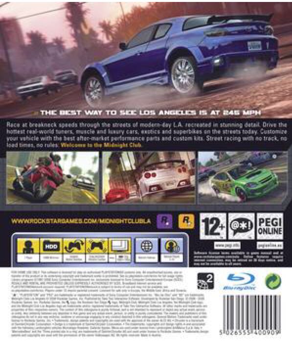 Midnight Club Los Angeles PS3 - Sony PlayStation 3 (PS3) (Rockstar Games - 1) video game collectible [Barcode 5026555400961] - Main Image 2