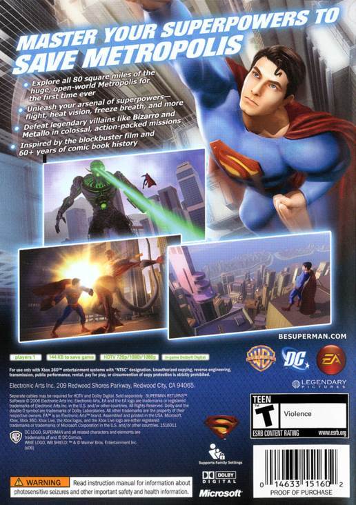 Superman Returns - Microsoft Xbox 360 (Electronic Arts/Warner Bros. Interactive Entertainment - 1) video game collectible [Barcode 014633355284] - Main Image 2