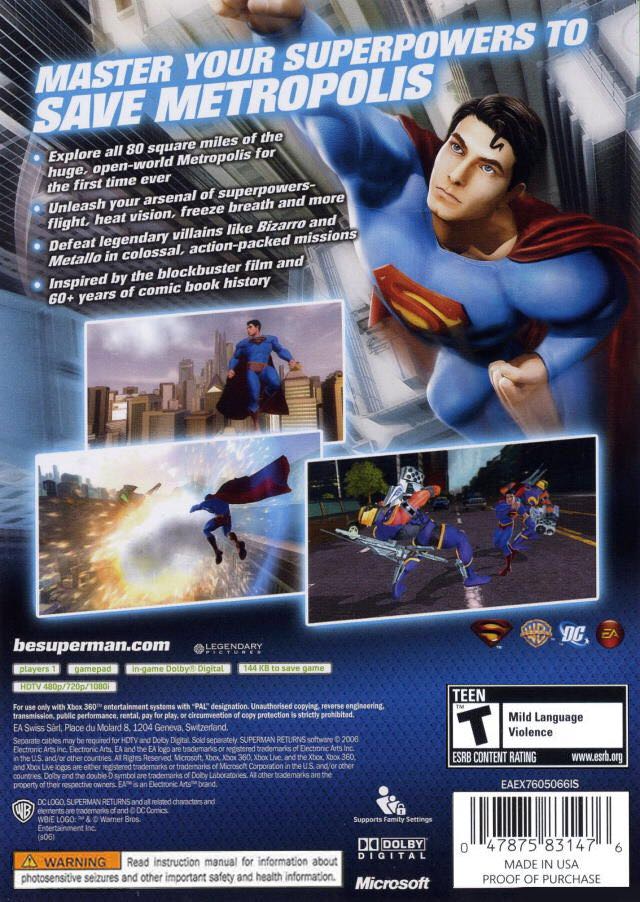 Superman Returns (!!!) - Microsoft Xbox 360 (Electronic Arts - 1) video game collectible - Main Image 2