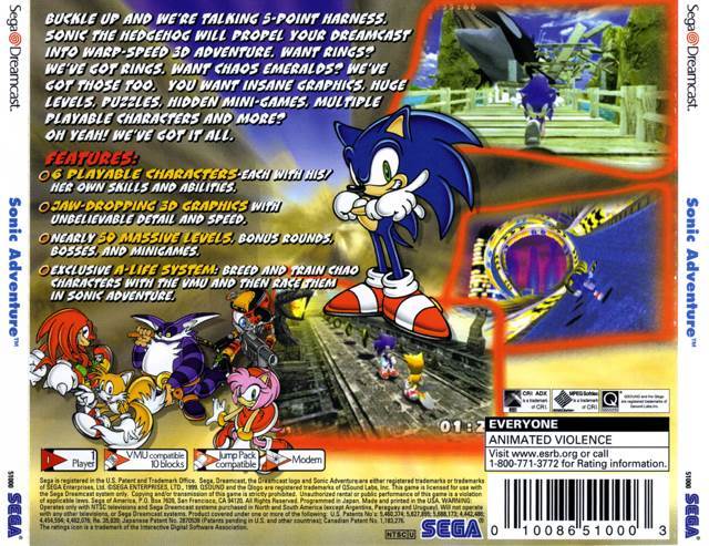 Sonic Adventure - Sega Dreamcast (Sega - 1) video game collectible [Barcode 010086510003] - Main Image 2
