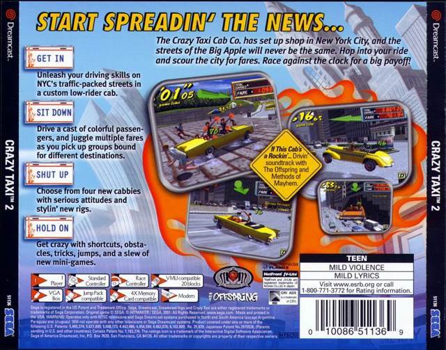 Crazy Taxi 2 - Sega Dreamcast (SEGA Of America* Inc. - 1) video game collectible [Barcode 010086511369] - Main Image 2