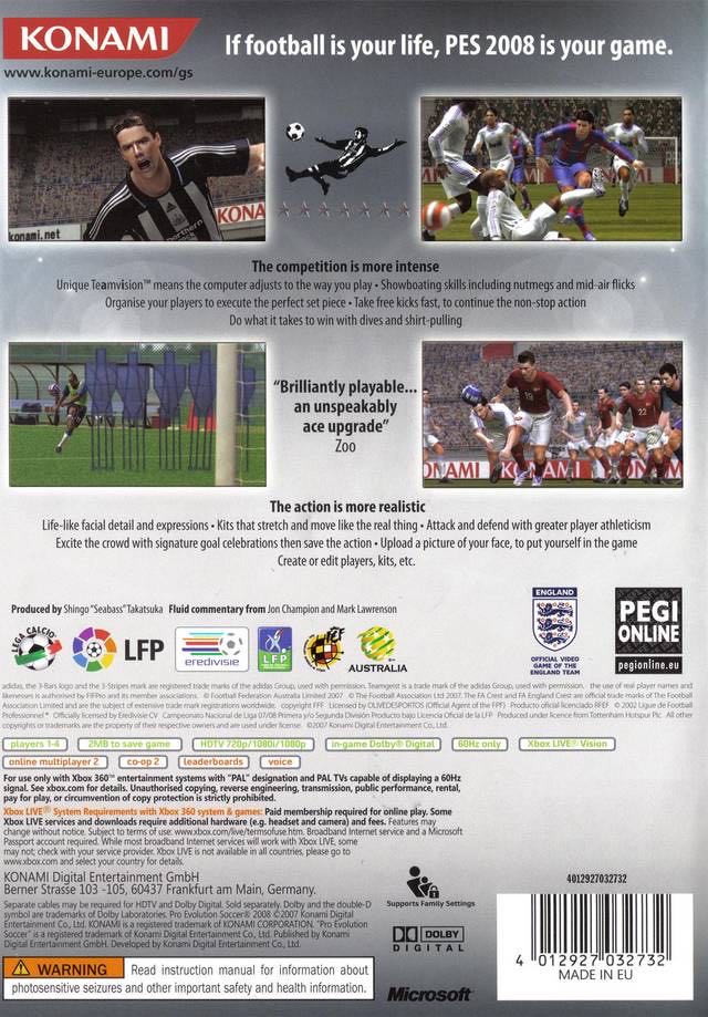 Pes 2008 - Microsoft Xbox 360 (Konami Digital Entertainment - 1-2) video game collectible [Barcode 4012927032749] - Main Image 2
