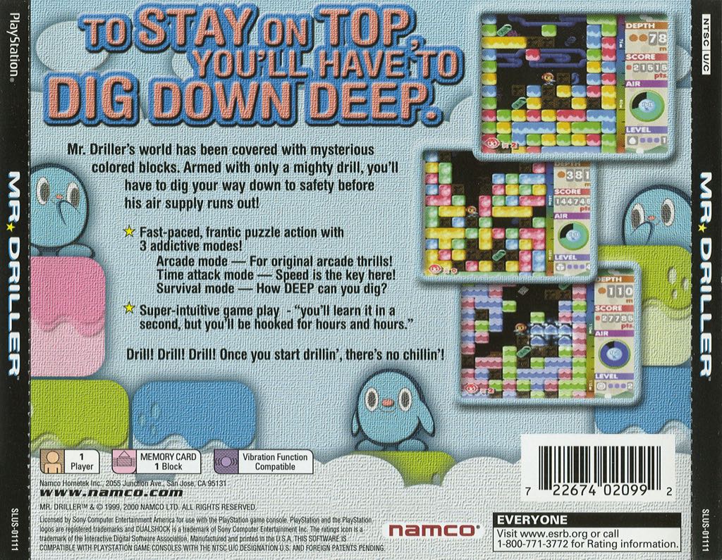 Mr. Driller - Sony PlayStation (Namco - 1) video game collectible [Barcode 722674020992] - Main Image 2