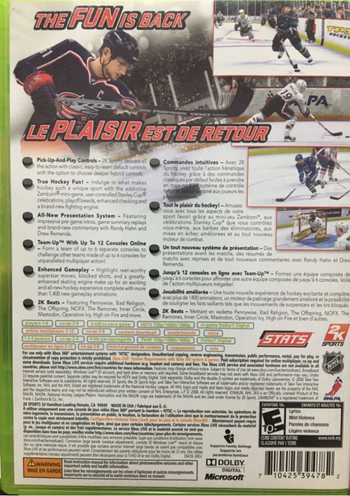 NHL 2K9 - Microsoft Xbox 360 (Take 2 Interactive / 2K Games) video game collectible [Barcode 710425394782] - Main Image 2
