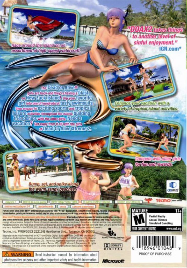 Dead Or Alive Xtreme 2 - Microsoft Xbox 360 (Tecmo) video game collectible [Barcode 882224380713] - Main Image 2