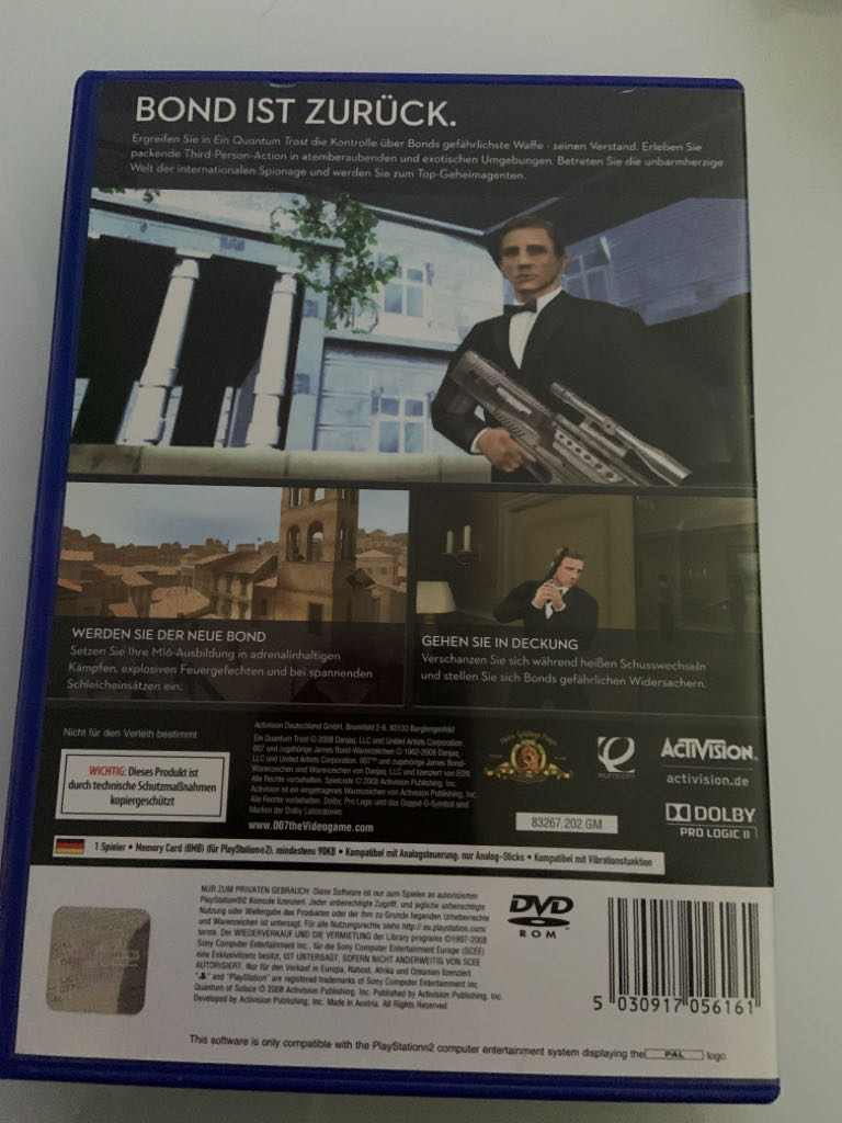007: Ein Quantum Trost - Sony PlayStation 2 (PS2) video game collectible [Barcode 5030917056161] - Main Image 2
