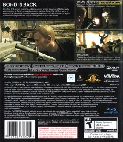 007 Quantum Of Solace - Sony PlayStation 3 (PS3) (Activision - 1) video game collectible [Barcode 777720780047] - Main Image 2