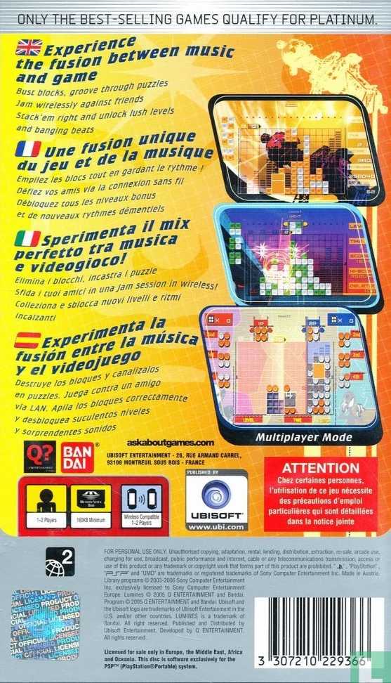 Lumines Puzzle Fusion (Platinum) - Sony PlayStation Portable (PSP) (Ubisoft - 1-2) video game collectible [Barcode 3307210229397] - Main Image 2
