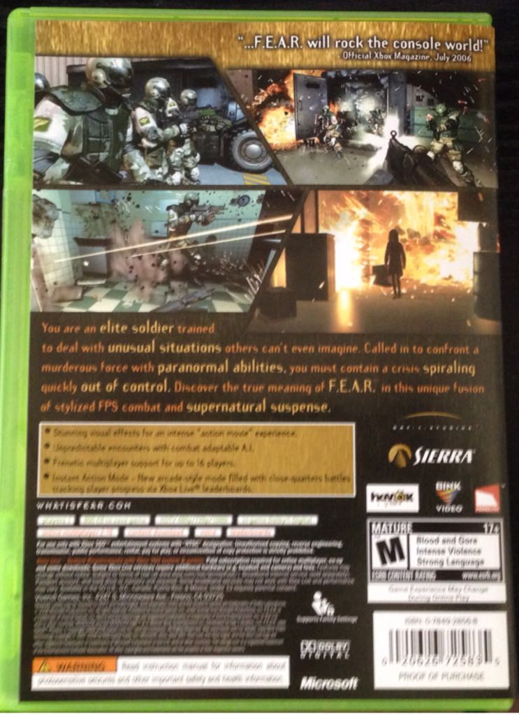 FEAR - Microsoft Xbox 360 (Sierra - 1) video game collectible - Main Image 2